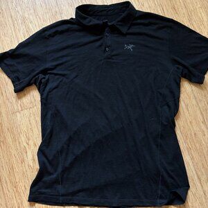 Arc'teryx Men's XL Black Polo Shirt Wool Blend Short Sleeve *Flaw*